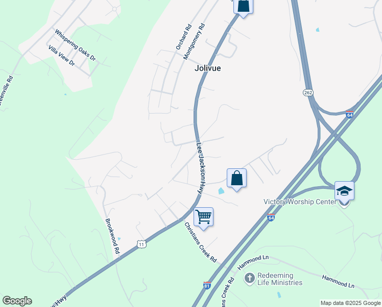 map of restaurants, bars, coffee shops, grocery stores, and more near 31 Hilltop Terrace Road in Staunton
