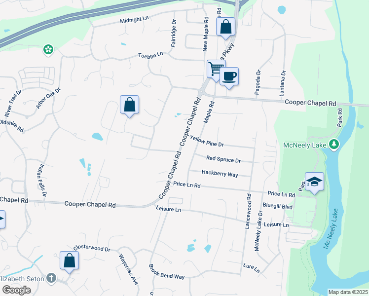 map of restaurants, bars, coffee shops, grocery stores, and more near 6110 Cooper Chapel Road in Louisville