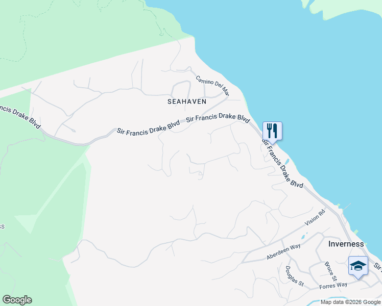 map of restaurants, bars, coffee shops, grocery stores, and more near 127 Kehoe Way in Inverness