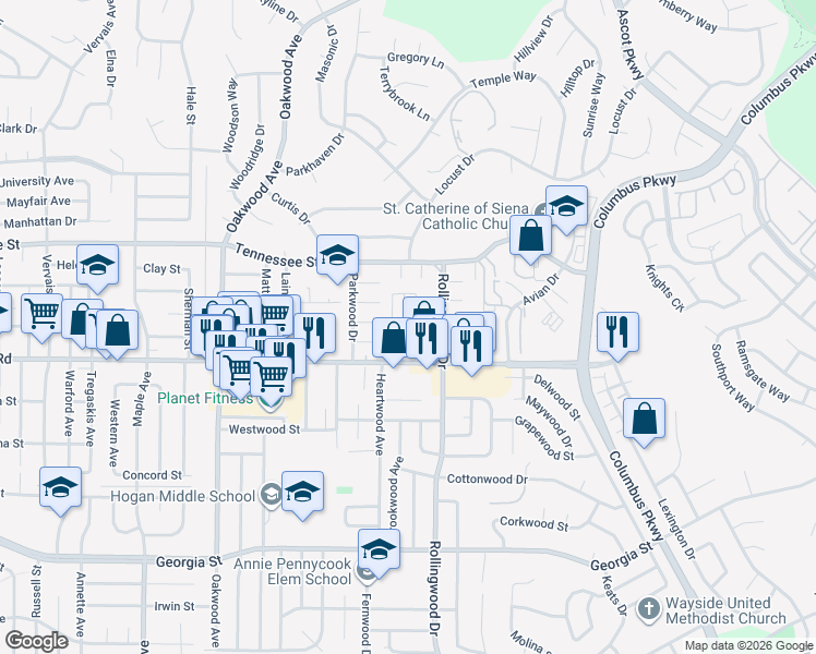 map of restaurants, bars, coffee shops, grocery stores, and more near 2500 Springs Road in Vallejo