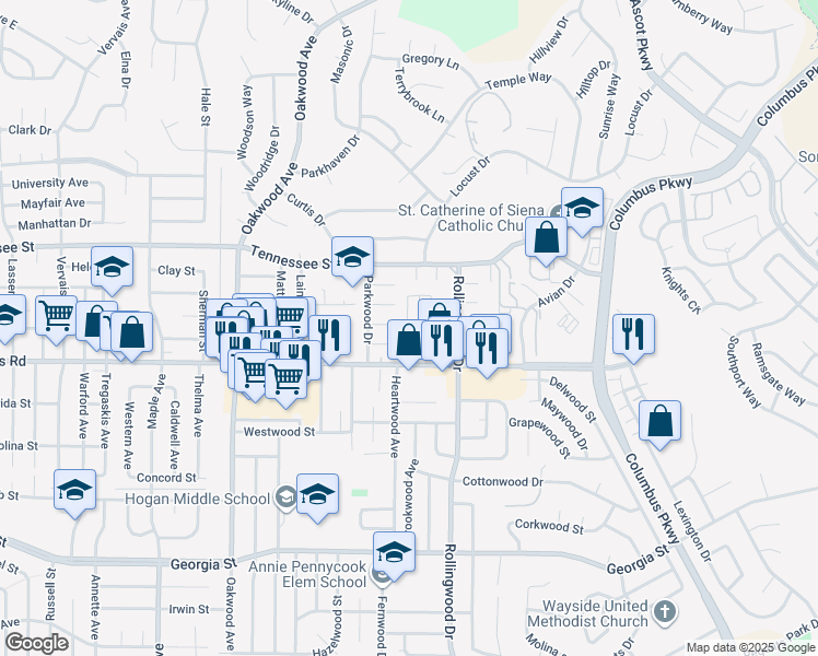 map of restaurants, bars, coffee shops, grocery stores, and more near 2500 Springs Road in Vallejo