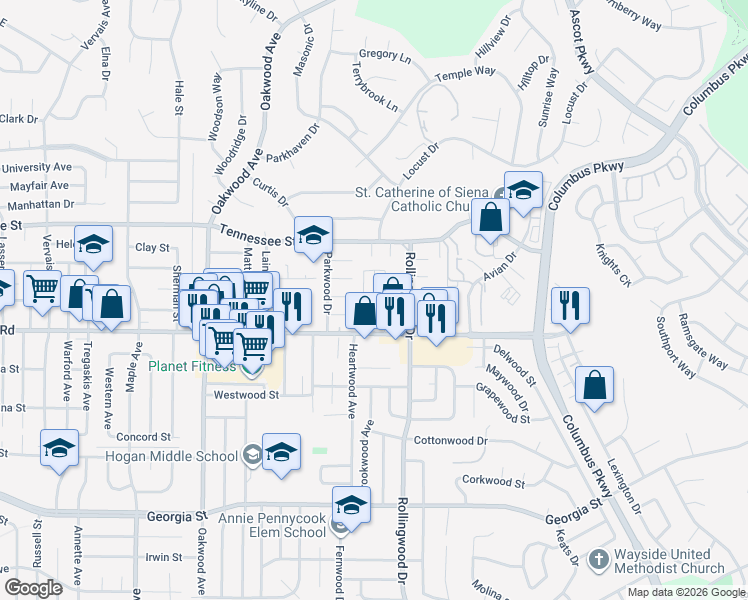 map of restaurants, bars, coffee shops, grocery stores, and more near 2500 Springs Road in Vallejo