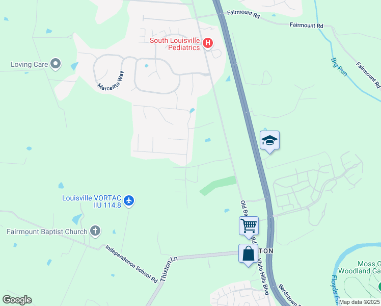 map of restaurants, bars, coffee shops, grocery stores, and more near 11117 Kaufman Farm Drive in Louisville