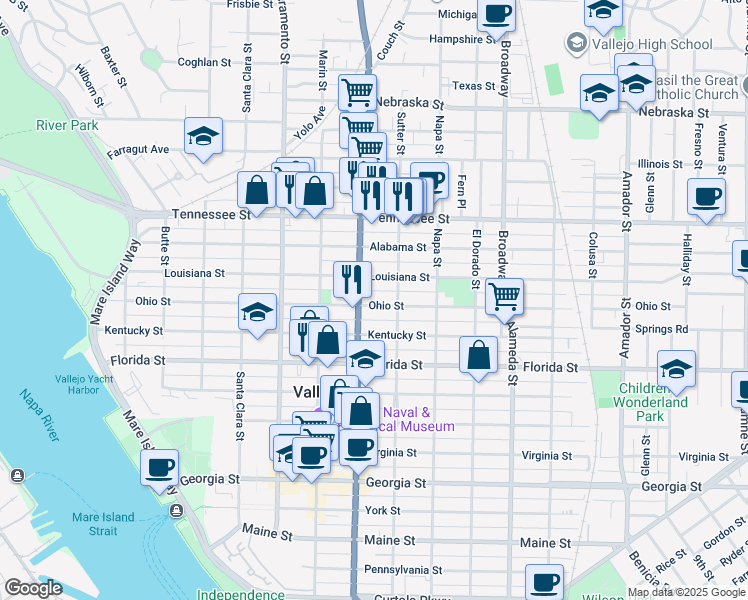 map of restaurants, bars, coffee shops, grocery stores, and more near 2314 Sonoma Boulevard in Vallejo