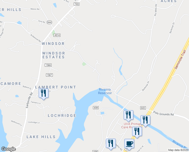 map of restaurants, bars, coffee shops, grocery stores, and more near 875 Millers Cottage Lane in Earlysville