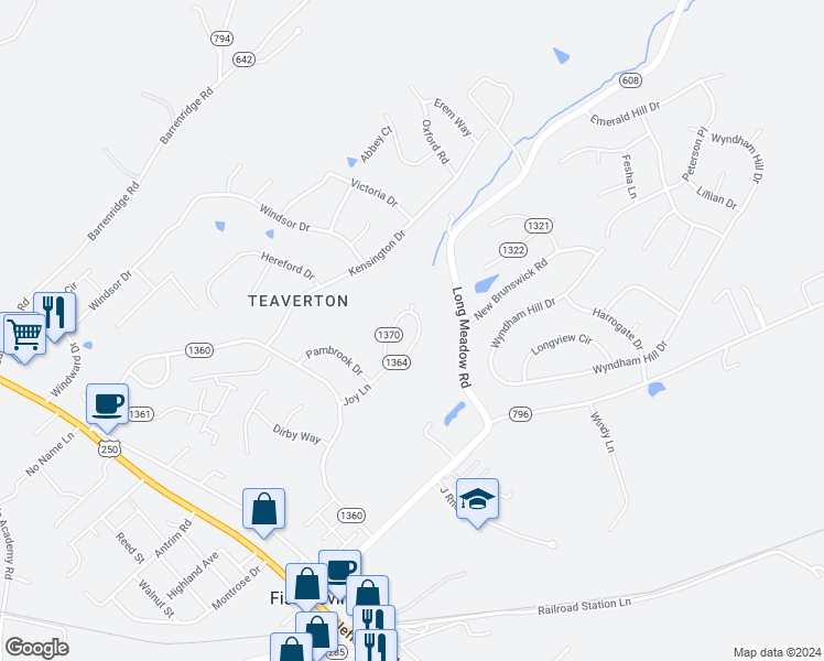 map of restaurants, bars, coffee shops, grocery stores, and more near 96 Joy Lane in Fishersville