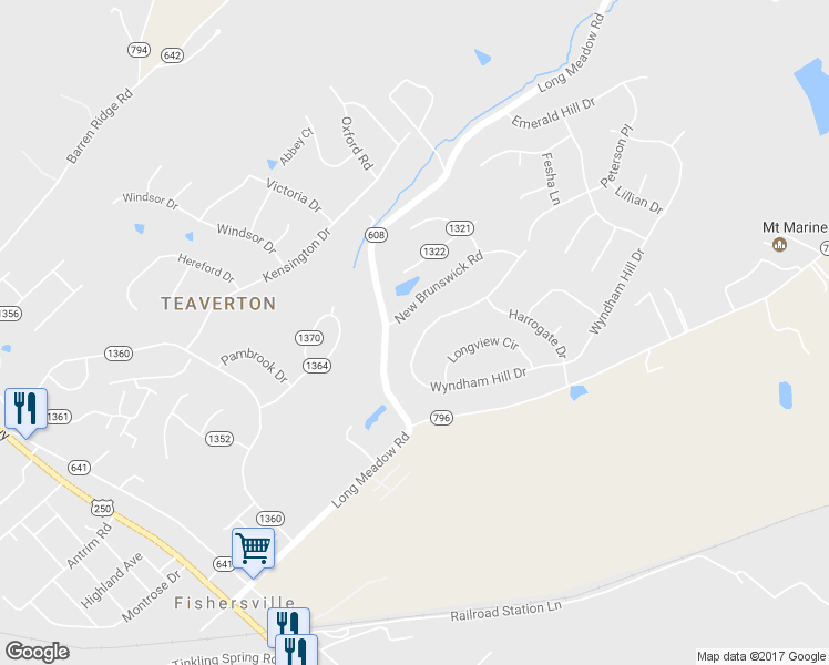 map of restaurants, bars, coffee shops, grocery stores, and more near 117 Wyndham Hill Drive in Fishersville