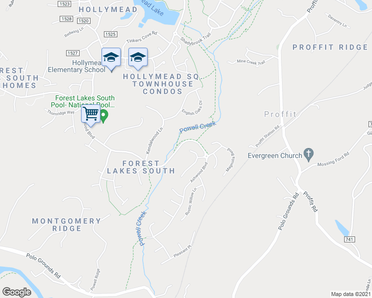 map of restaurants, bars, coffee shops, grocery stores, and more near 2883 Stratford Glen Way in Charlottesville