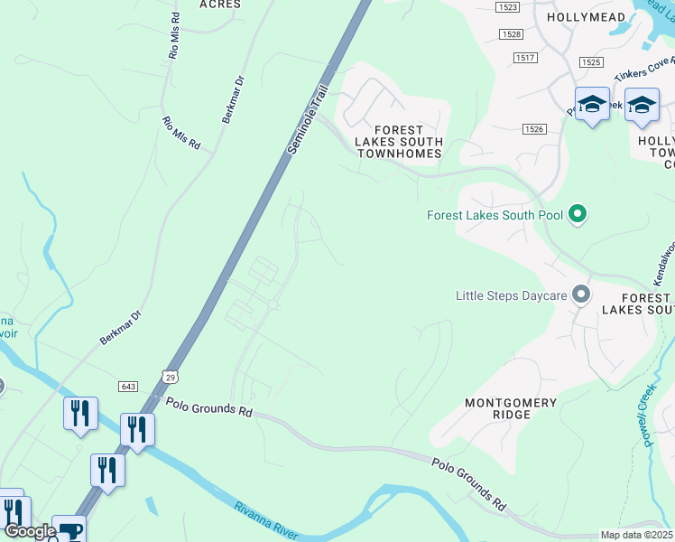 map of restaurants, bars, coffee shops, grocery stores, and more near 1796 Fowler Street in Charlottesville