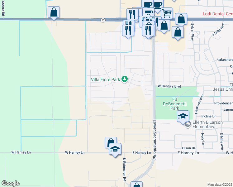 map of restaurants, bars, coffee shops, grocery stores, and more near 2036 Van Ruiten Drive in Lodi