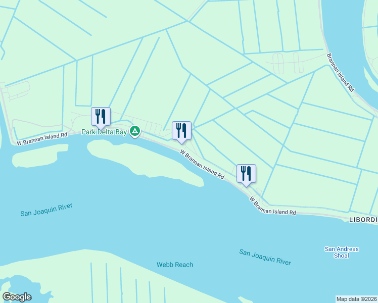 map of restaurants, bars, coffee shops, grocery stores, and more near Catfish Row in Isleton
