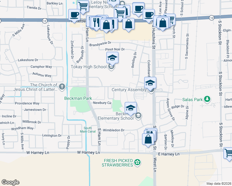 map of restaurants, bars, coffee shops, grocery stores, and more near 1016 Dartmoor Circle in Lodi