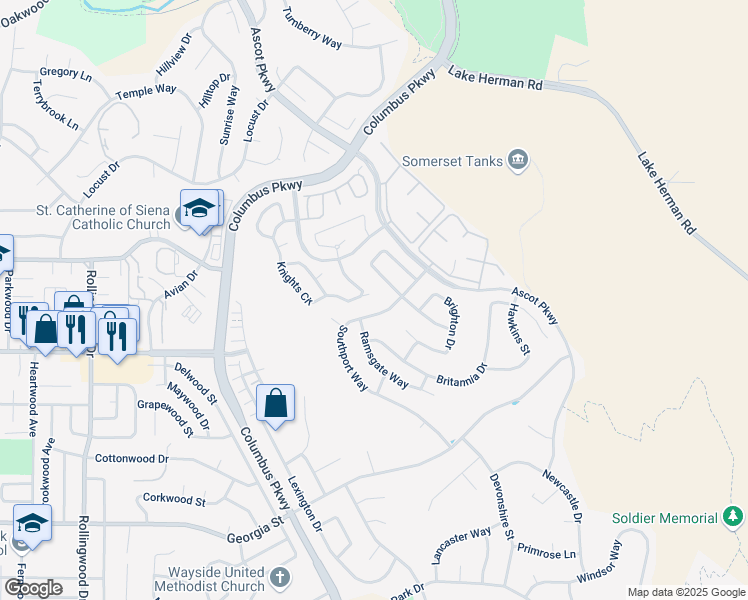 map of restaurants, bars, coffee shops, grocery stores, and more near 785 Knights Circle in Vallejo