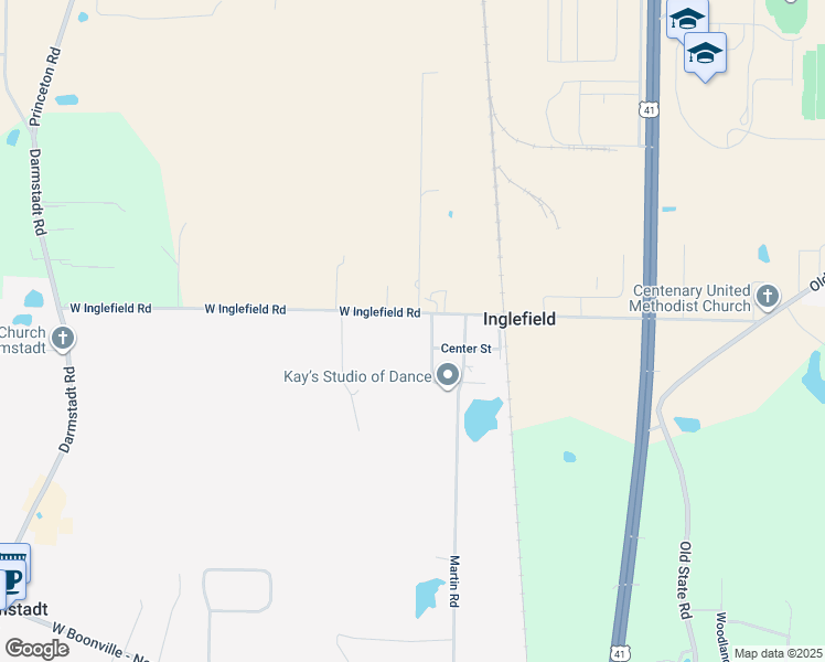 map of restaurants, bars, coffee shops, grocery stores, and more near 14200 Warner Street in Evansville