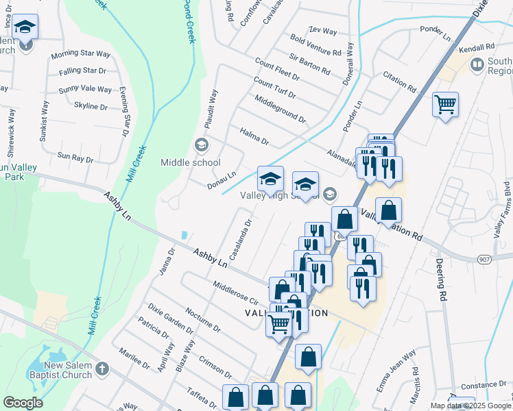 map of restaurants, bars, coffee shops, grocery stores, and more near 10201 Casalanda Drive in Louisville