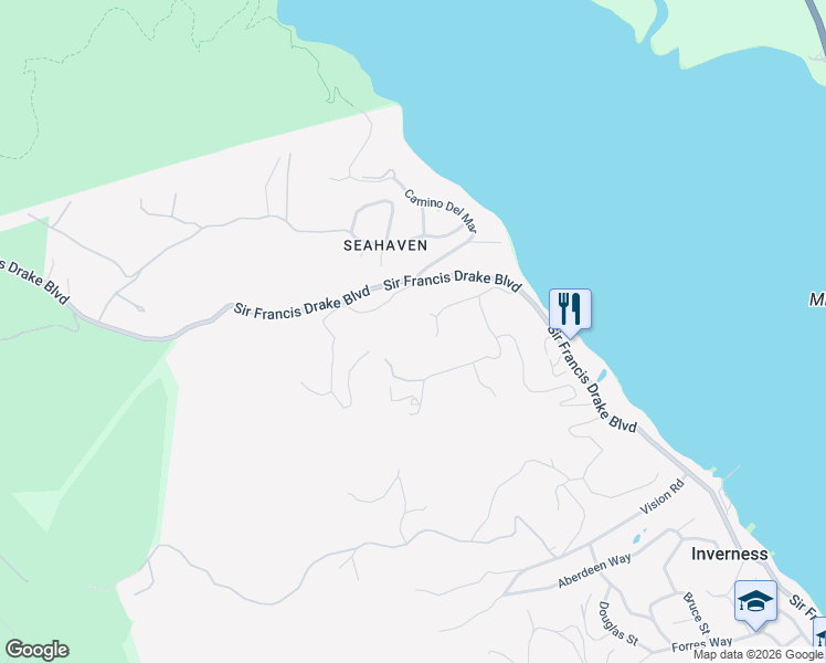 map of restaurants, bars, coffee shops, grocery stores, and more near 127 Kehoe Way in Inverness
