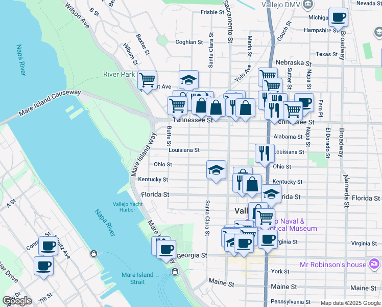 map of restaurants, bars, coffee shops, grocery stores, and more near 236 Ohio Street in Vallejo