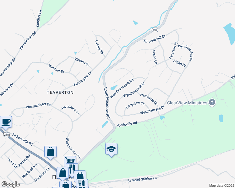 map of restaurants, bars, coffee shops, grocery stores, and more near 31 New Brunswick Road in Fishersville