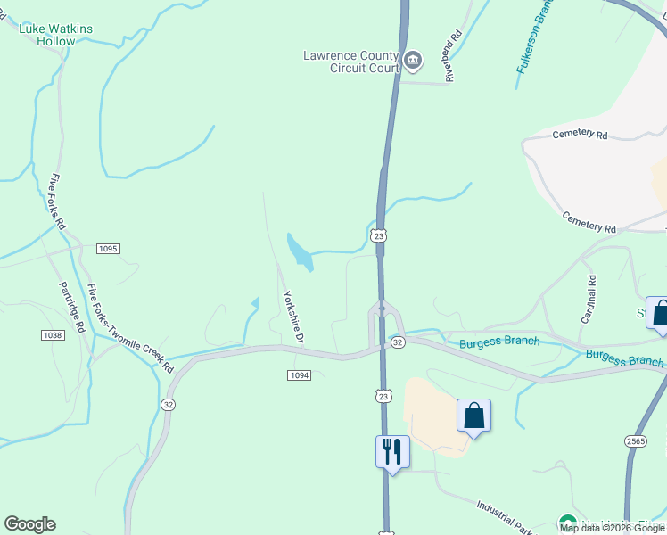 map of restaurants, bars, coffee shops, grocery stores, and more near 17151 U.S. 23 in Louisa