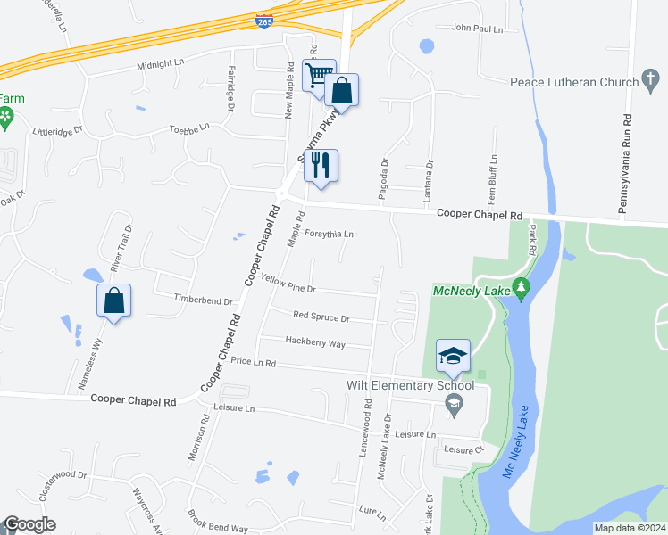 map of restaurants, bars, coffee shops, grocery stores, and more near 9516 Brady John Court in Louisville