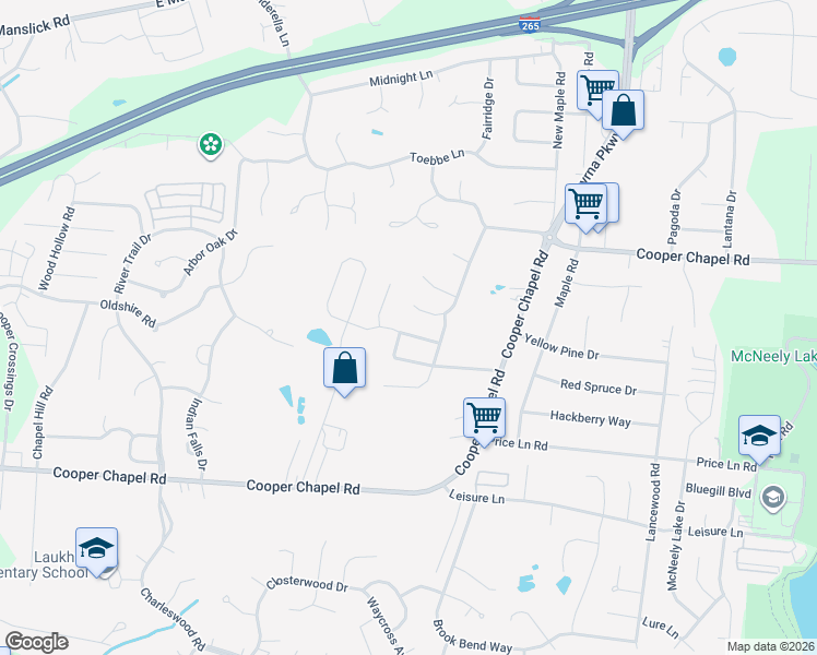 map of restaurants, bars, coffee shops, grocery stores, and more near 6507 Harrogate Road in Louisville