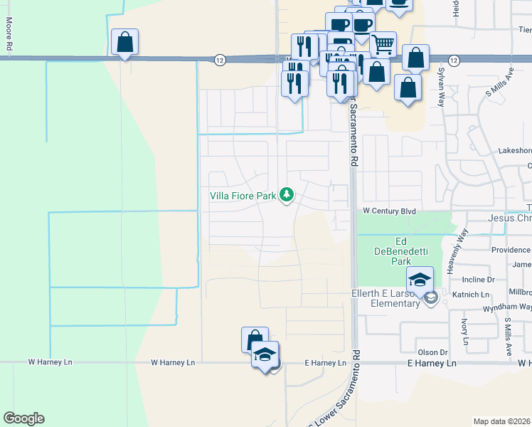 map of restaurants, bars, coffee shops, grocery stores, and more near 2036 Van Ruiten Drive in Lodi