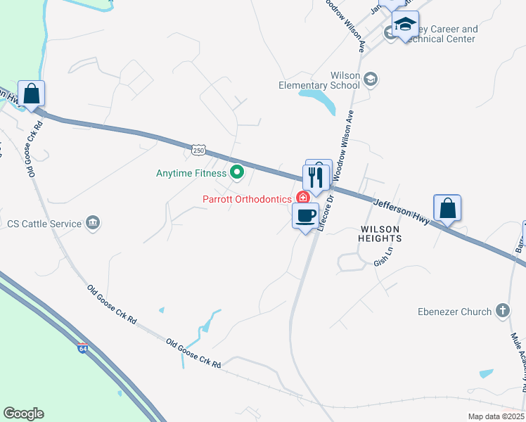 map of restaurants, bars, coffee shops, grocery stores, and more near 85 Bobby's Way in Staunton