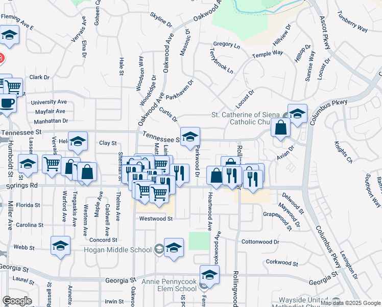 map of restaurants, bars, coffee shops, grocery stores, and more near 2833 Tennessee Street in Vallejo
