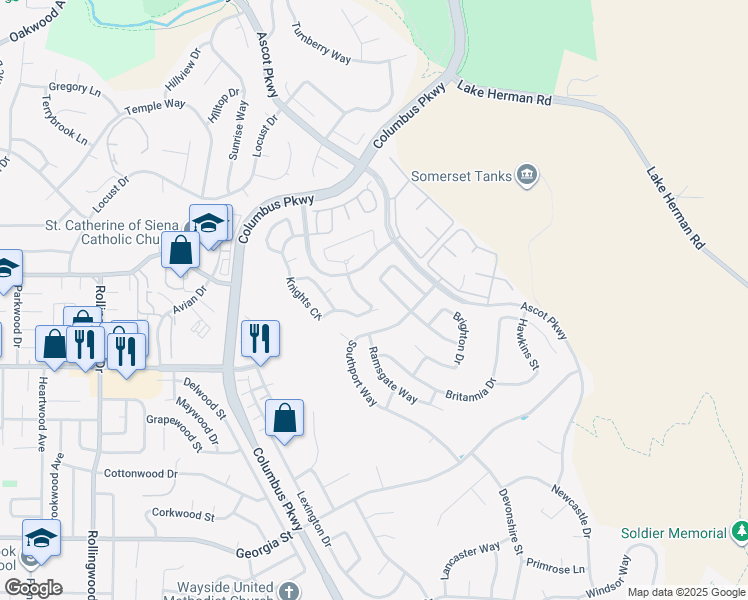 map of restaurants, bars, coffee shops, grocery stores, and more near 785 Knights Circle in Vallejo
