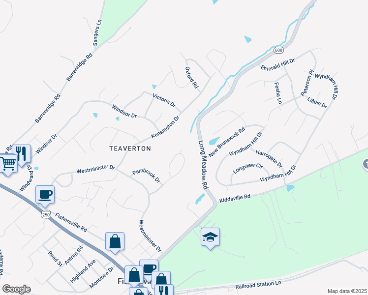 map of restaurants, bars, coffee shops, grocery stores, and more near 5 Whispering Wind Court in Fishersville