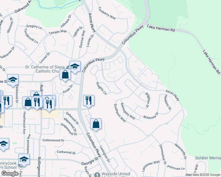 map of restaurants, bars, coffee shops, grocery stores, and more near 132 Alan Court in Vallejo