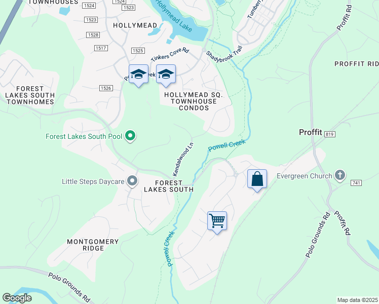 map of restaurants, bars, coffee shops, grocery stores, and more near 2617 Kendalwood Lane in Charlottesville