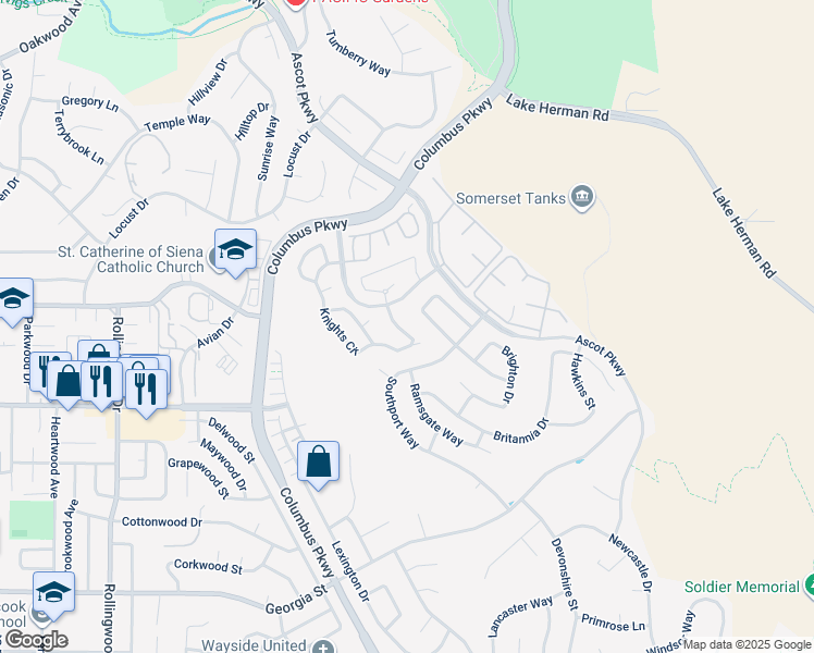 map of restaurants, bars, coffee shops, grocery stores, and more near 841 Knights Circle in Vallejo