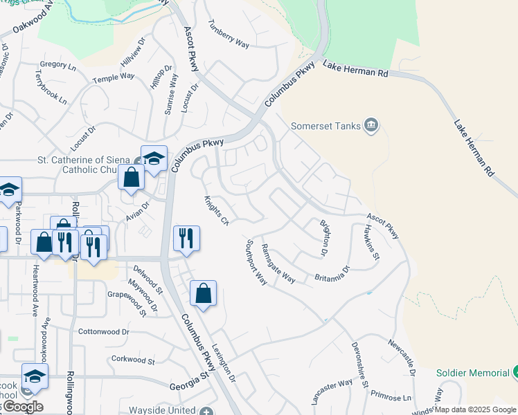 map of restaurants, bars, coffee shops, grocery stores, and more near 841 Knights Circle in Vallejo