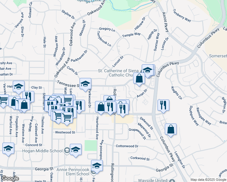 map of restaurants, bars, coffee shops, grocery stores, and more near 3215 Tennessee Street in Vallejo