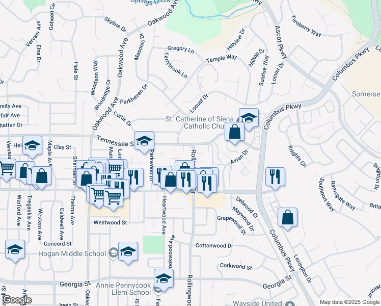 map of restaurants, bars, coffee shops, grocery stores, and more near 3215 Tennessee Street in Vallejo