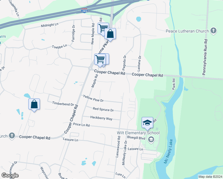 map of restaurants, bars, coffee shops, grocery stores, and more near 9511 Brady John Court in Louisville