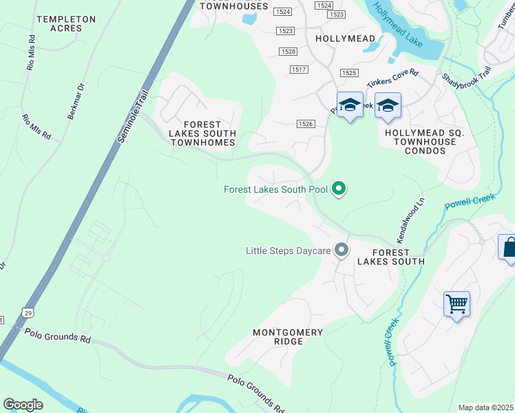 map of restaurants, bars, coffee shops, grocery stores, and more near 2635 Coralberry Place in Charlottesville