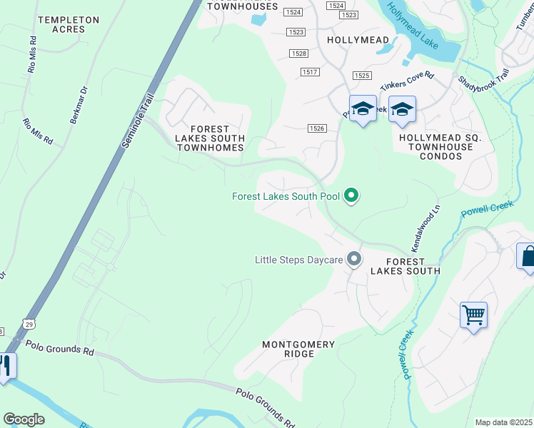 map of restaurants, bars, coffee shops, grocery stores, and more near 2635 Coralberry Place in Charlottesville