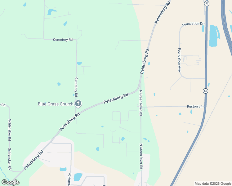 map of restaurants, bars, coffee shops, grocery stores, and more near 14402 Petersburg Road in Evansville
