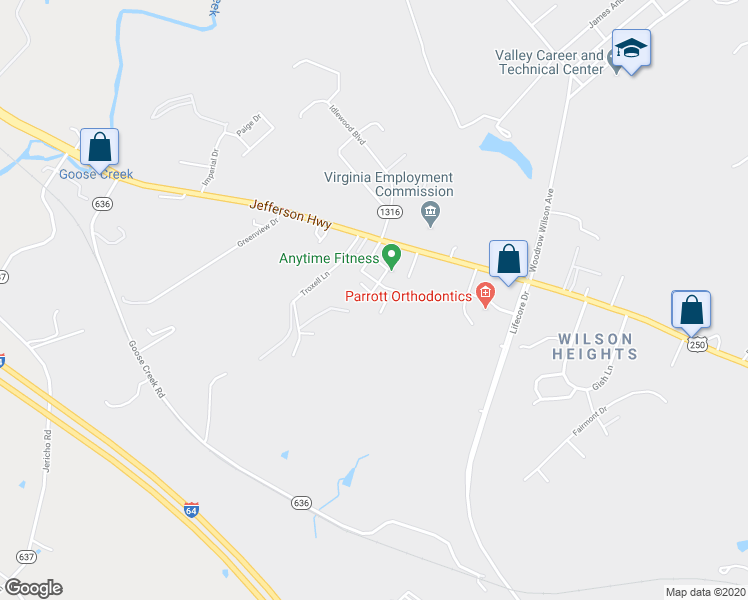 map of restaurants, bars, coffee shops, grocery stores, and more near 19 Red Sunset Lane in Staunton