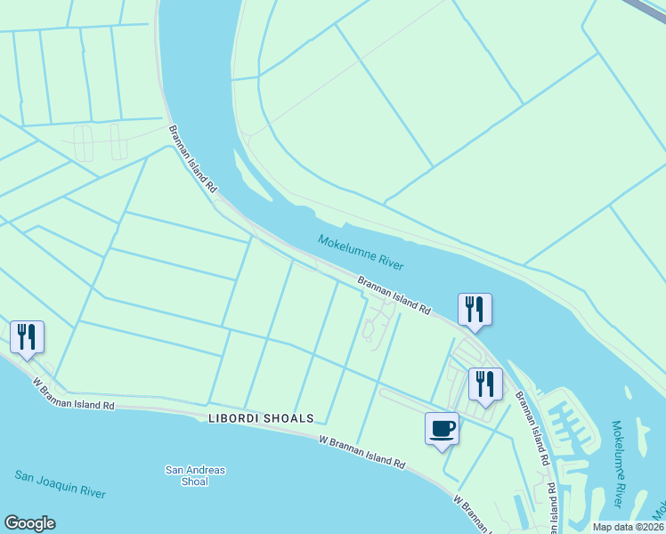map of restaurants, bars, coffee shops, grocery stores, and more near 400-676 Brannan Island Rd in Isleton