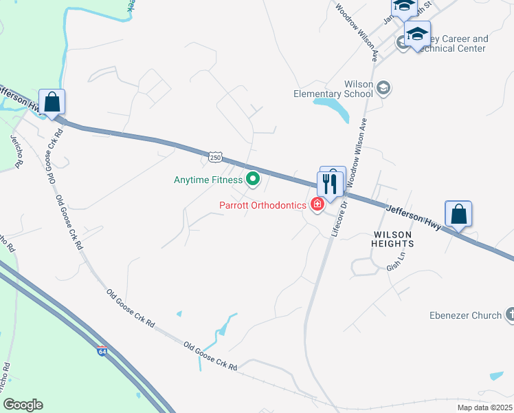 map of restaurants, bars, coffee shops, grocery stores, and more near 20 Red Sunset Lane in Staunton
