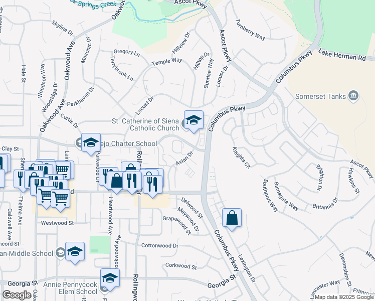 map of restaurants, bars, coffee shops, grocery stores, and more near 3469 Tennessee Street in Vallejo