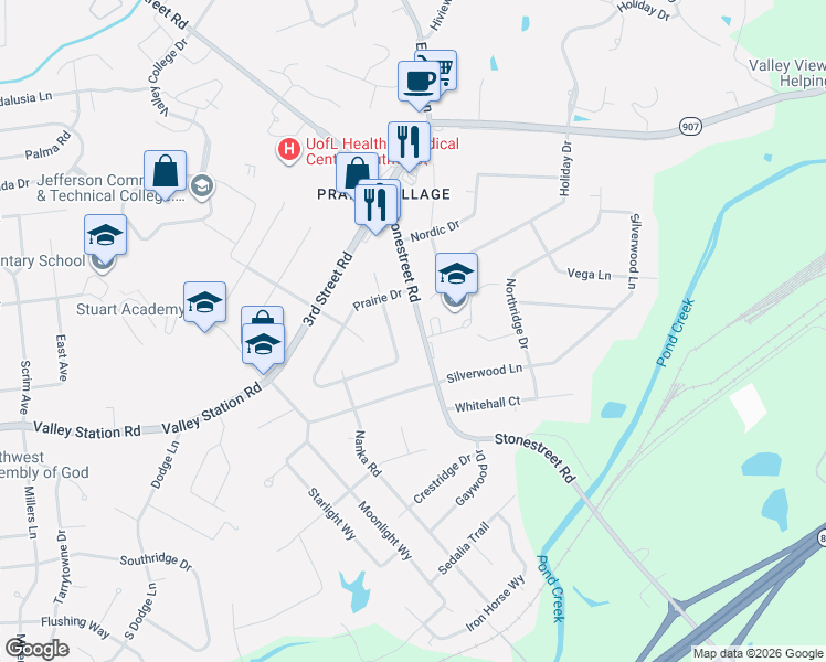 map of restaurants, bars, coffee shops, grocery stores, and more near 10006 Stonestreet Road in Louisville