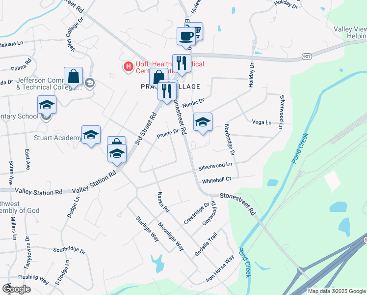 map of restaurants, bars, coffee shops, grocery stores, and more near 10006 Stonestreet Road in Louisville