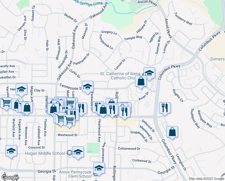 map of restaurants, bars, coffee shops, grocery stores, and more near 3215 Tennessee Street in Vallejo