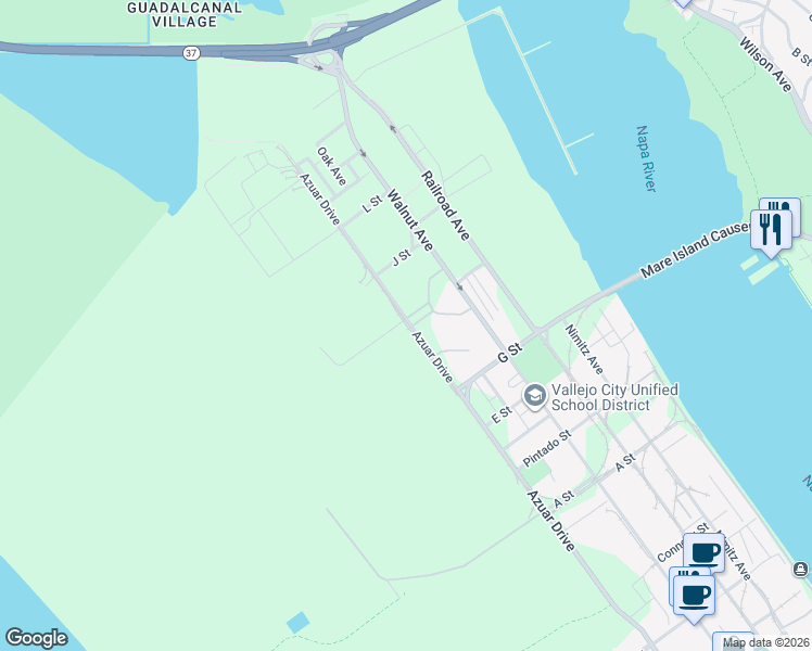 map of restaurants, bars, coffee shops, grocery stores, and more near 503 I Street in Vallejo