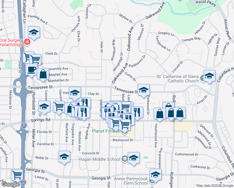 map of restaurants, bars, coffee shops, grocery stores, and more near 122 Jackson Way in Vallejo