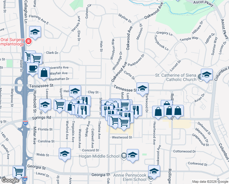 map of restaurants, bars, coffee shops, grocery stores, and more near 122 Jackson Way in Vallejo